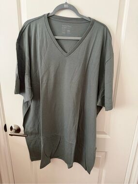 Men's V-Neck Short Sleeve Shirt Fresh Clean Thread- Mercury Green 4XL